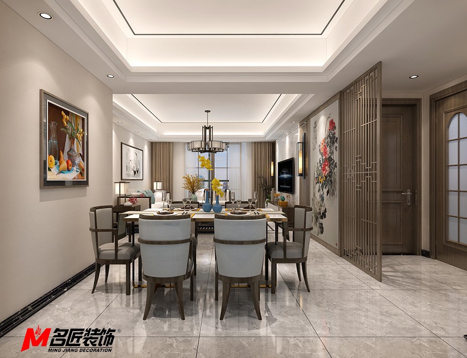新中式风格室内装修设计效果图-湛江中海寰宇三居123平米